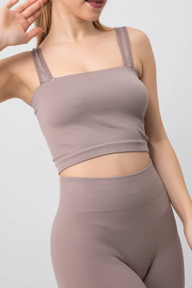 DoReMi Seamless Fitilli Kare Yaka Kalın Askılı Spor Sütyen - 5