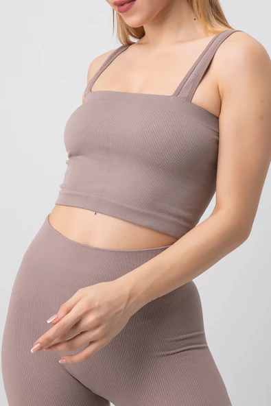 DoReMi Seamless Fitilli Kare Yaka Kalın Askılı Spor Sütyen - 6