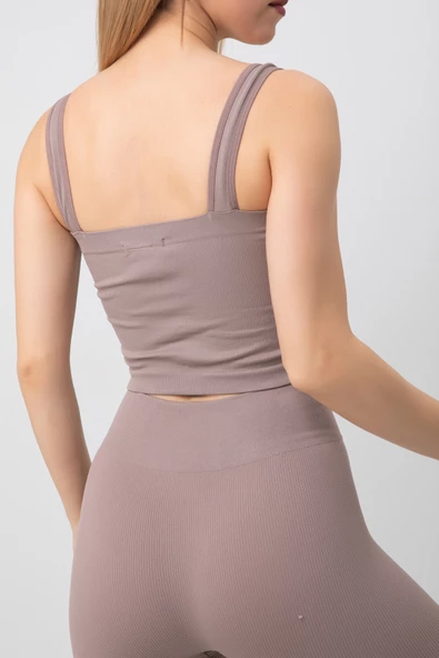 DoReMi Seamless Fitilli Kare Yaka Kalın Askılı Spor Sütyen - 7