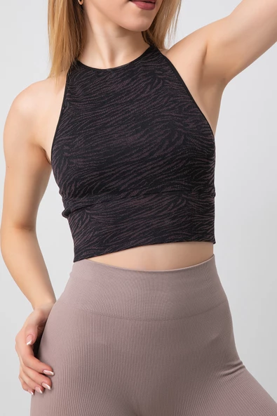 DoReMi Seamless Zebra Desenli Halter Yaka Spor Sütyen - 4