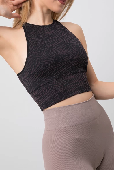 DoReMi Seamless Zebra Desenli Halter Yaka Spor Sütyen - 3