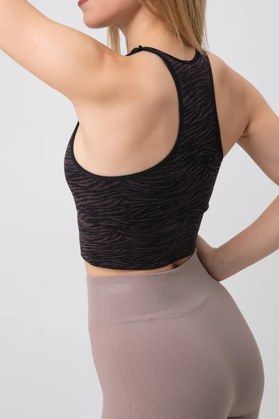 DoReMi Seamless Zebra Desenli Halter Yaka Spor Sütyen - 6