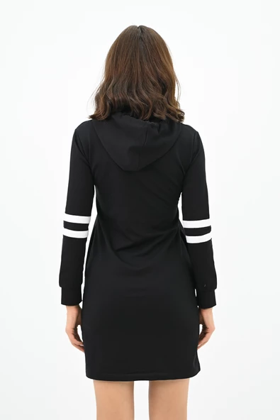 Kadın Kapüşonlu Baskılı  Sweat Elbise 7004 - 11