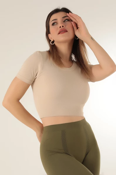 DoReMi Seamless Fitilli Spor Crop Tişört - 11