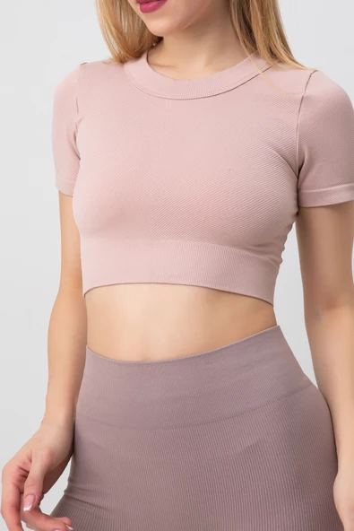 DoReMi Seamless Fitilli Spor Crop Tişört - 4