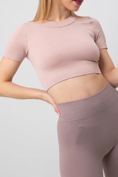 DoReMi Seamless Fitilli Spor Crop Tişört - 6