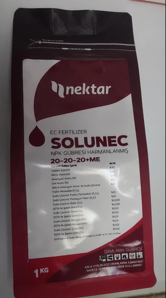 Solunec 20-20-20 + Me Damla Sulama ve Yaprak Gübresi 1 Kg
