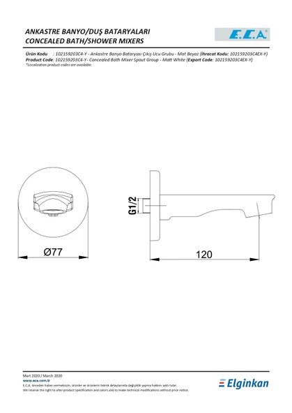 Eca Ankastre Banyo Bataryası Çıkış Ucu Mat Beyaz 102159203C4-Y - Resim 2