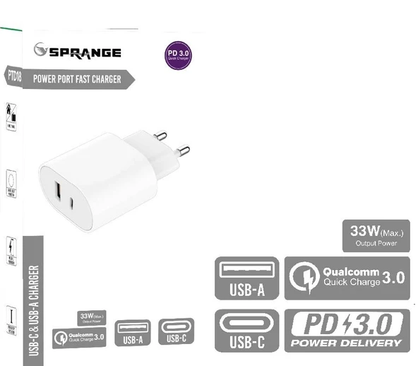 Sprange PTD18 Quick Charge 3.0 18W -33W Max. USB-A  USB-C PD Şarj Başlık - 2