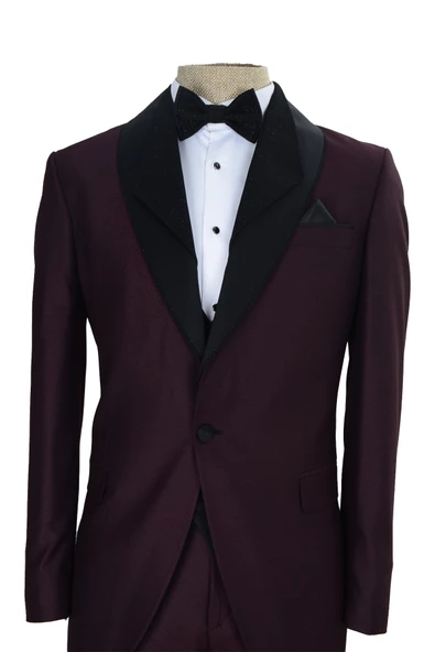 Cengiz İnler Dokulu Simli Şal Yaka Tek Düğme Damatlık - 2