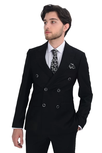 Cengiz İnler Düz Kruvaze Slim Fit Erkek Takım Elbise - 8