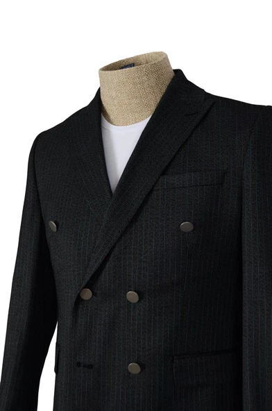 Cengiz İnler Armürlü Dik Çizgili Kruvaze Slim Fit Erkek Takım Elbise - 3