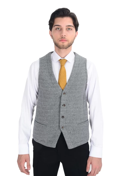 Cengiz İnler Ekose Çift Düğme Yelekli Slim Fit Erkek Takım Elbise - 9