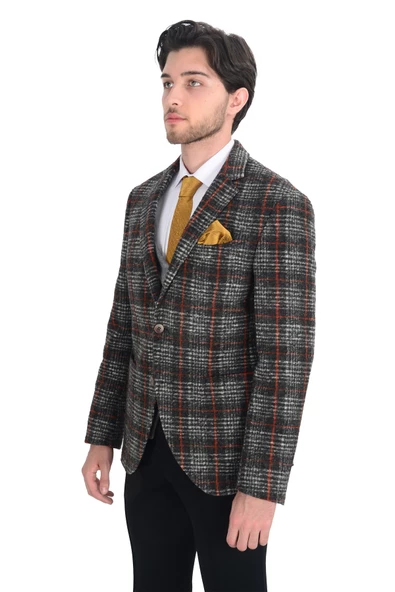 Cengiz İnler Ekose Çift Düğme Yelekli Slim Fit Erkek Takım Elbise - 12