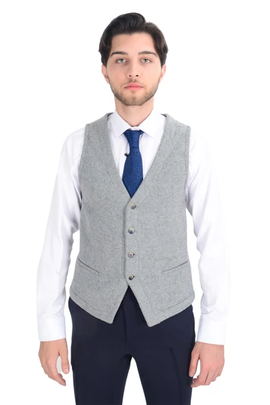 Cengiz İnler Ekose Çift Düğme Yelekli Slim Fit Erkek Takım Elbise - 4