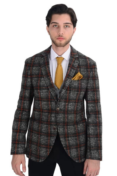 Cengiz İnler Ekose Çift Düğme Yelekli Slim Fit Erkek Takım Elbise - 11