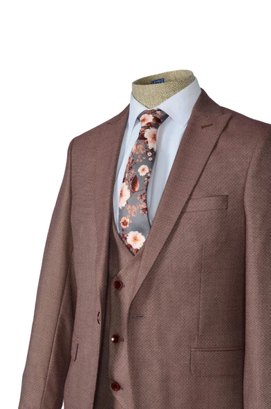Cengiz İnler Kırçıl Tek Düğme 6 Drop Yelekli Slim Fit Erkek Takım Elbise - 10