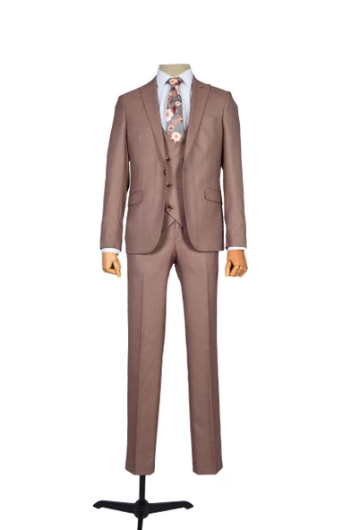 Cengiz İnler Kırçıl Tek Düğme 6 Drop Yelekli Slim Fit Erkek Takım Elbise - 9