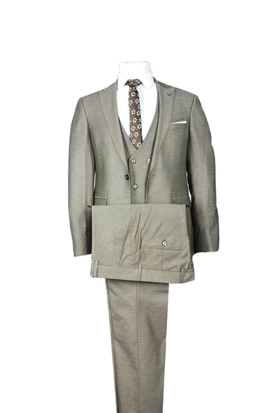 Cengiz İnler Kırçıl Tek Düğme 6 Drop Yelekli Slim Fit Erkek Takım Elbise - 6