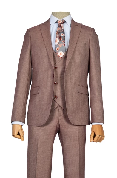 Cengiz İnler Kırçıl Tek Düğme 6 Drop Yelekli Slim Fit Erkek Takım Elbise - 7
