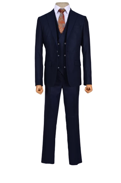 Cengiz İnler Çizgili Kırçıl Desen Tek Düğme 6 Drop Yelekli Slim Fit Erkek Takım Elbise - 4
