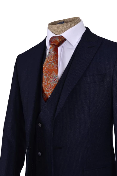 Cengiz İnler Çizgili Kırçıl Desen Tek Düğme 6 Drop Yelekli Slim Fit Erkek Takım Elbise - 3