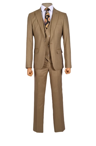 Cengiz İnler Çizgili Kırçıl Desen Tek Düğme 6 Drop Yelekli Slim Fit Erkek Takım Elbise - 8