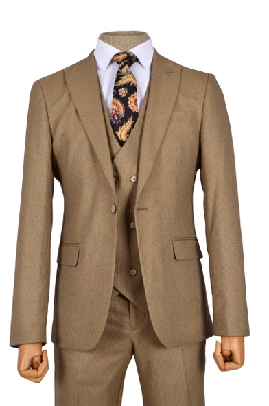 Cengiz İnler Çizgili Kırçıl Desen Tek Düğme 6 Drop Yelekli Slim Fit Erkek Takım Elbise - 5