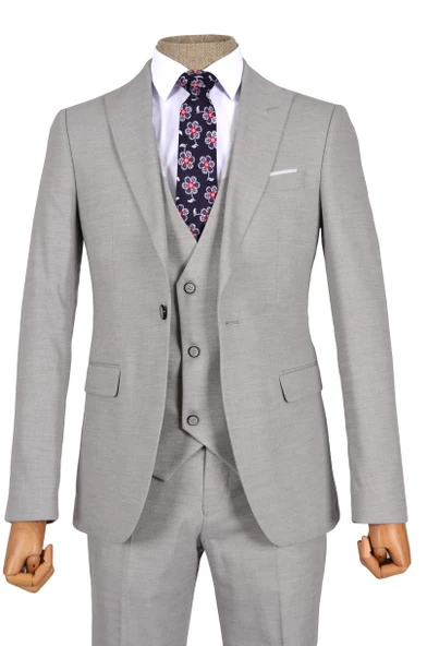 Cengiz İnler Armür Kırçıl Desen Tek Düğme 6 Drop Yelekli Slim Fit Erkek Takım Elbise - 8
