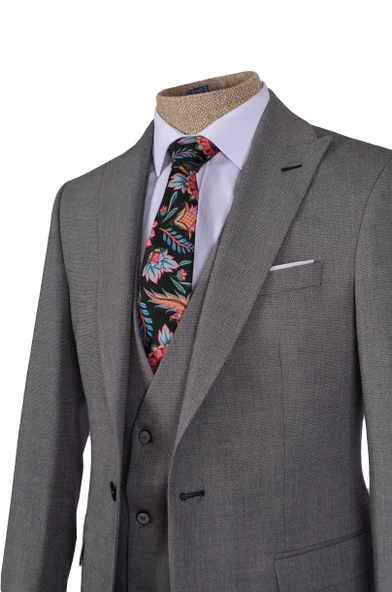Cengiz İnler Armür Kırçıl Desen Tek Düğme 6 Drop Yelekli Slim Fit Erkek Takım Elbise - 3