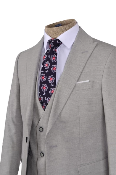 Cengiz İnler Armür Kırçıl Desen Tek Düğme 6 Drop Yelekli Slim Fit Erkek Takım Elbise - 7