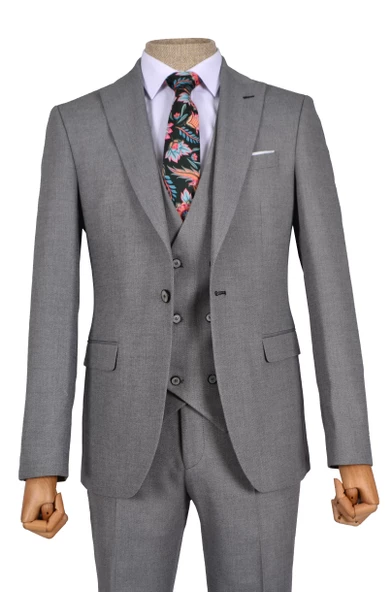 Cengiz İnler Armür Kırçıl Desen Tek Düğme 6 Drop Yelekli Slim Fit Erkek Takım Elbise - 4