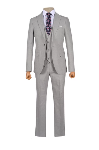 Cengiz İnler Armür Kırçıl Desen Tek Düğme 6 Drop Yelekli Slim Fit Erkek Takım Elbise - 5