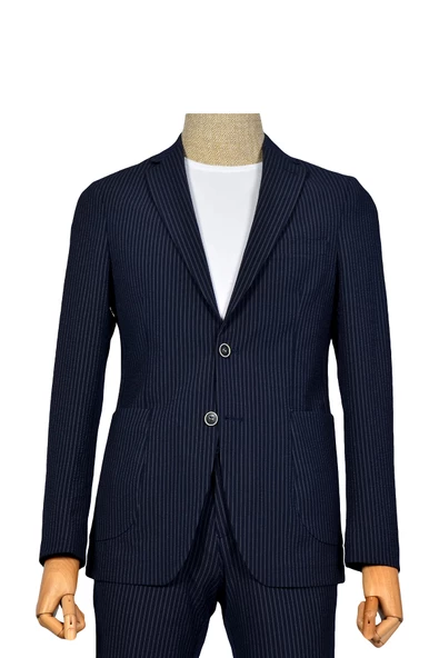 Cengiz İnler Dik Çizgi Gofre 6 Drop Slim Fit Erkek Takım Elbise - 12