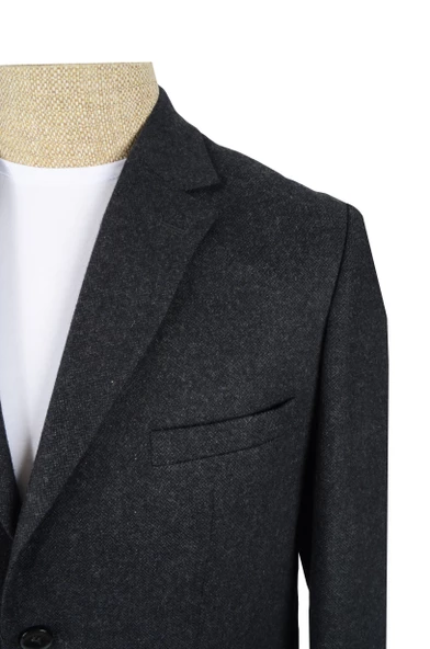 Cengiz İnler Mono Yaka Çift Düğme Kırçıl Desen Klasik Erkek Ceket - Resim 4