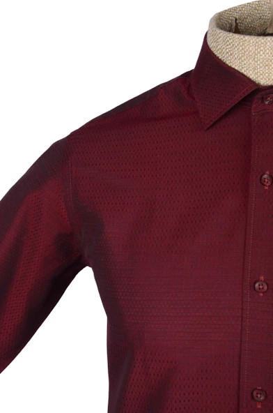 Cengiz İnler Standart Yaka Küçük Çarpı Armür Desen Slim Fit Erkek Pamuk Gömlek - 11