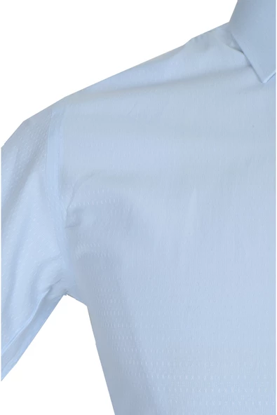 Cengiz İnler Standart Yaka Küçük Çarpı Armür Desen Slim Fit Erkek Pamuk Gömlek - 5