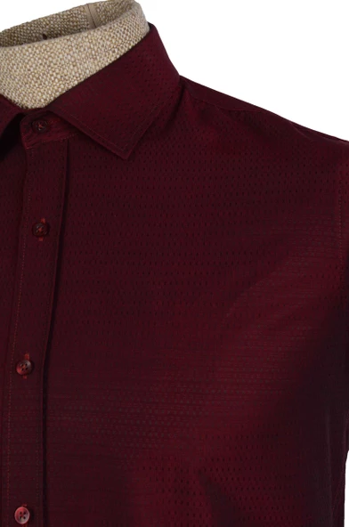 Cengiz İnler Standart Yaka Küçük Çarpı Armür Desen Slim Fit Erkek Pamuk Gömlek - 9