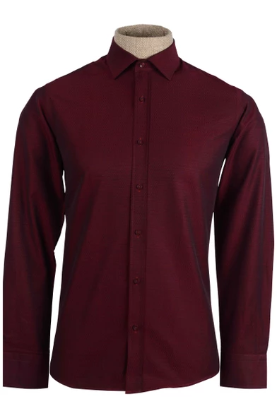 Cengiz İnler Standart Yaka Küçük Çarpı Armür Desen Slim Fit Erkek Pamuk Gömlek - 10