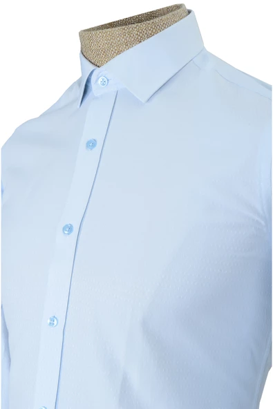 Cengiz İnler Standart Yaka Küçük Çarpı Armür Desen Slim Fit Erkek Pamuk Gömlek - 4