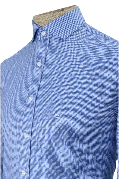 Cengiz İnler Standart Yaka Dört Çizgi Kare Desen Oxford Slim Fit Erkek Pamuk Gömlek - 3