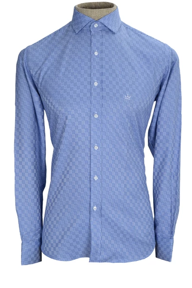 Cengiz İnler Standart Yaka Dört Çizgi Kare Desen Oxford Slim Fit Erkek Pamuk Gömlek - 4