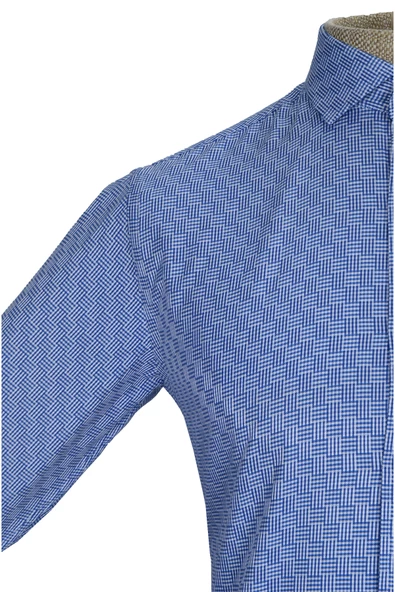 Cengiz İnler Standart Yaka Dört Çizgi Kare Desen Oxford Slim Fit Erkek Pamuk Gömlek - 2