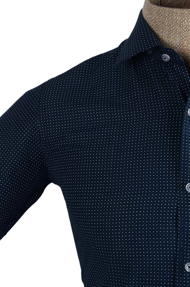 Cengiz İnler Standart Yaka Düz Puantiye Desen Slim Fit Erkek Pamuk Gömlek - 12