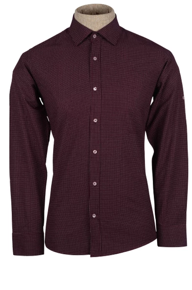 Cengiz İnler Standart Yaka Düz Puantiye Desen Slim Fit Erkek Pamuk Gömlek - 2