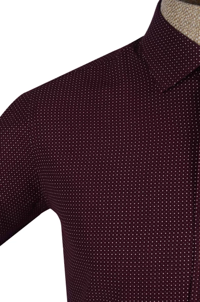 Cengiz İnler Standart Yaka Düz Puantiye Desen Slim Fit Erkek Pamuk Gömlek - 3