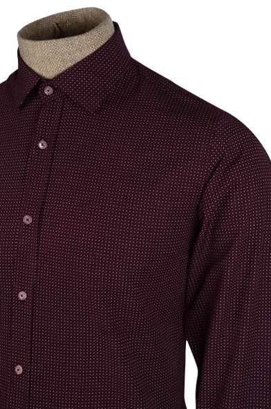 Cengiz İnler Standart Yaka Düz Puantiye Desen Slim Fit Erkek Pamuk Gömlek