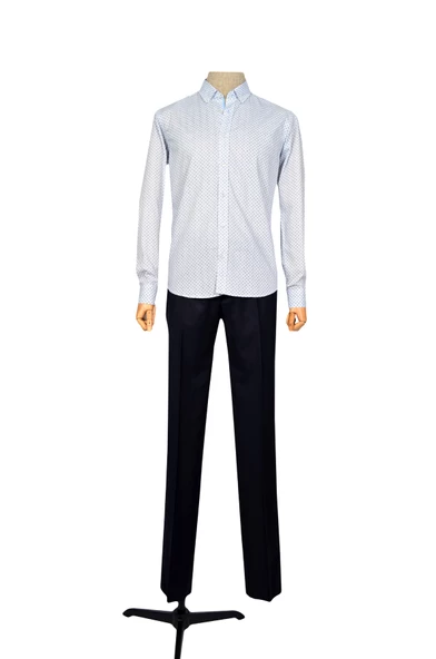 Cengiz İnler Standart Yaka Çizgili Puantiye Desen Slim Fit Erkek Pamuk Gömlek - 5