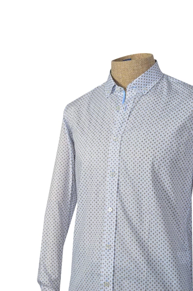 Cengiz İnler Standart Yaka Çizgili Puantiye Desen Slim Fit Erkek Pamuk Gömlek - 2