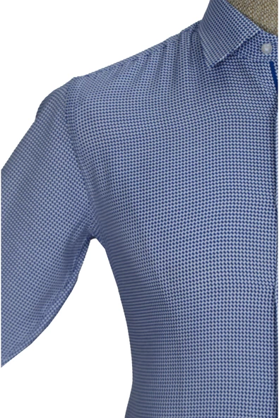 Cengiz İnler Standart Yaka Tetris Desen Oxford Slim Fit Erkek Pamuk Gömlek - 5